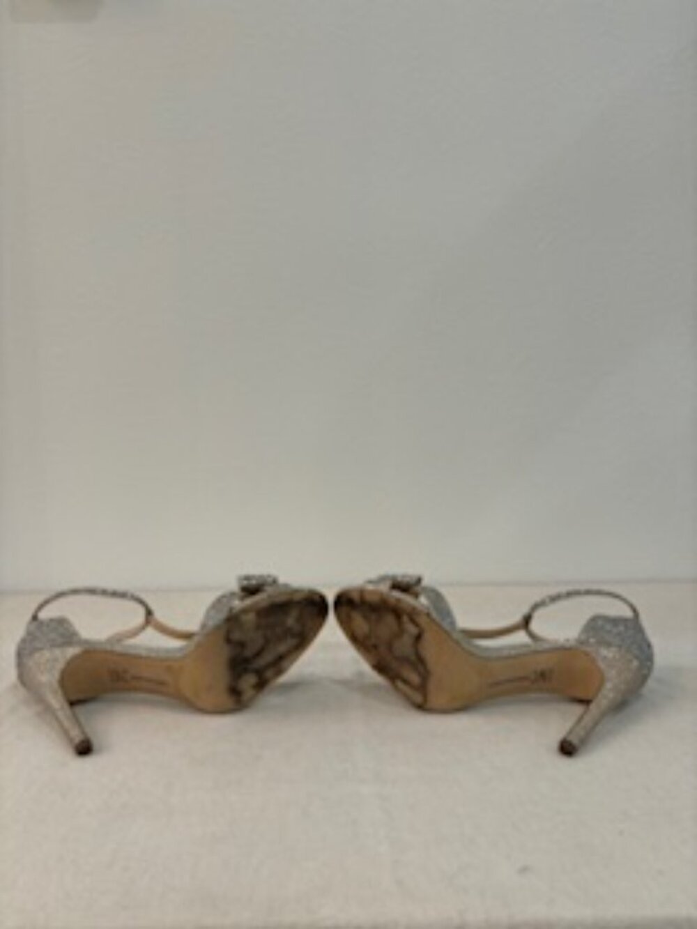 INC International Silver Rhinestone Open Toe High Heel with Bows - Size 8.5 - Picture 5 of 5